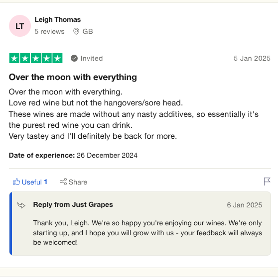 Trustpilot review Just Grapes