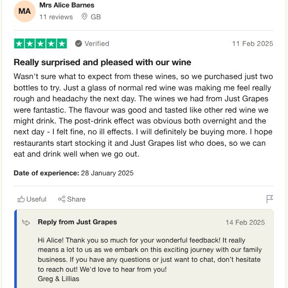 Trustpilot review Just Grapes